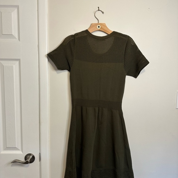 Sandro green olive rhapsody perforated fit and flare dress - Picture 9 of 12